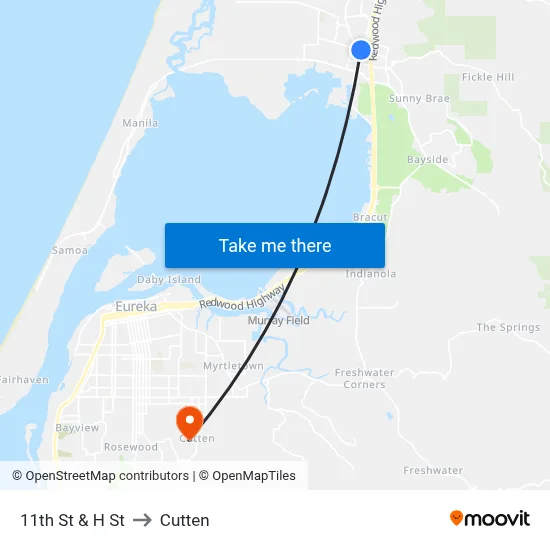 11th St & H St to Cutten map