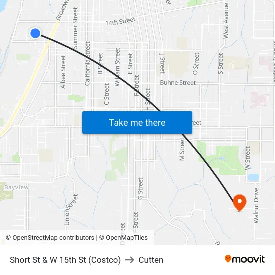 Short St & W 15th St (Costco) to Cutten map