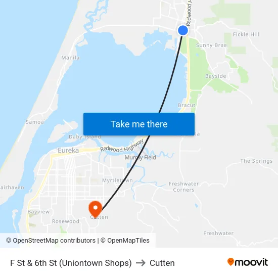 F St & 6th St (Uniontown Shops) to Cutten map