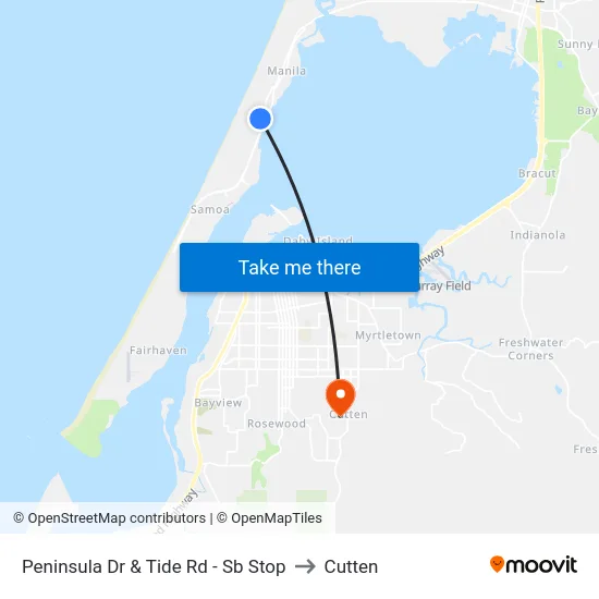 Peninsula Dr & Tide Rd - Sb Stop to Cutten map