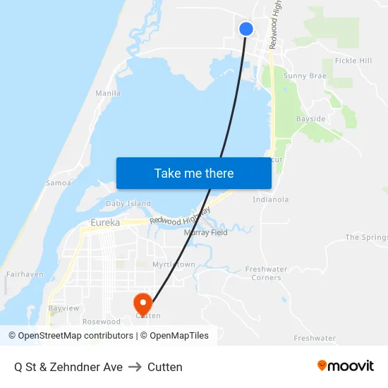 Q St & Zehndner Ave to Cutten map