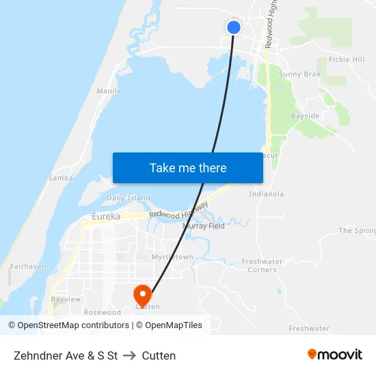 Zehndner Ave & S St to Cutten map