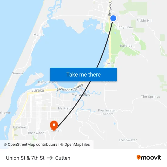 Union St & 7th St to Cutten map