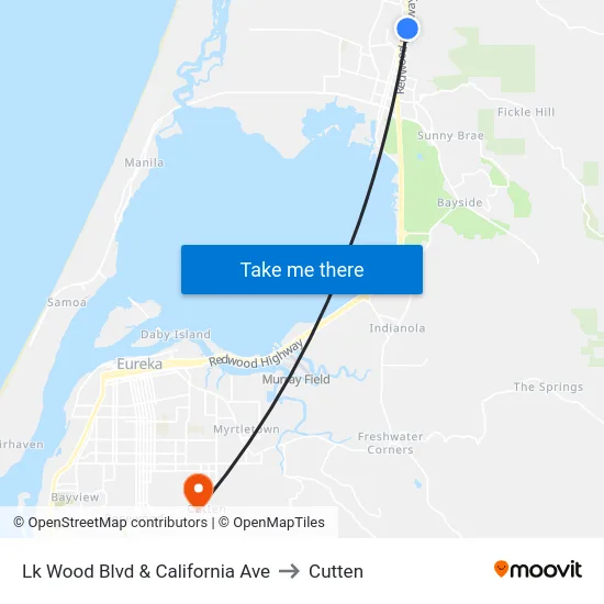 Lk Wood Blvd & California Ave to Cutten map