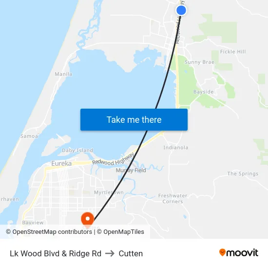 Lk Wood Blvd & Ridge Rd to Cutten map
