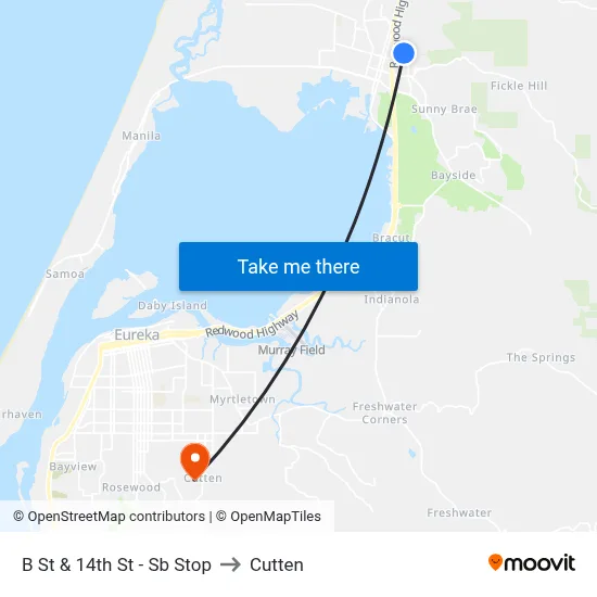B St & 14th St - Sb Stop to Cutten map
