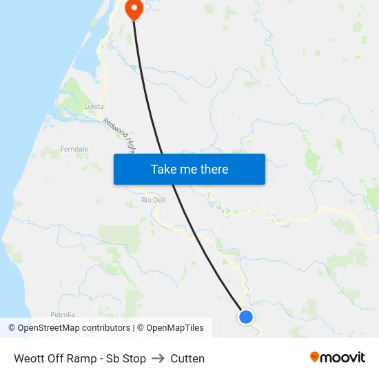 Weott Off Ramp - Sb Stop to Cutten map