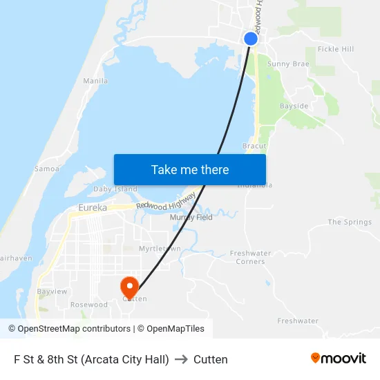 F St & 8th St (Arcata City Hall) to Cutten map