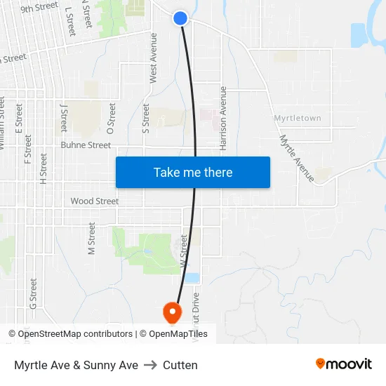Myrtle Ave & Sunny Ave to Cutten map