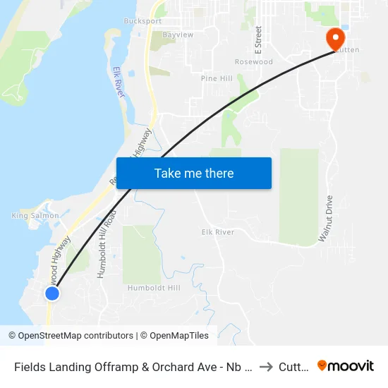 Fields Landing Offramp & Orchard Ave - Nb Stop to Cutten map