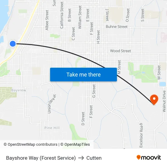 Bayshore Way (Forest Service) to Cutten map