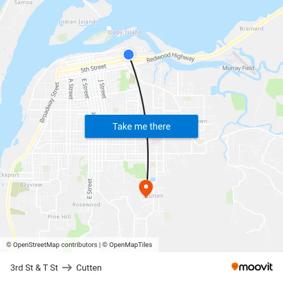 3rd St & T St to Cutten map