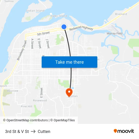 3rd St & V St to Cutten map