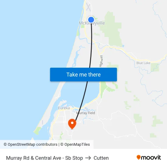 Murray Rd & Central Ave - Sb Stop to Cutten map