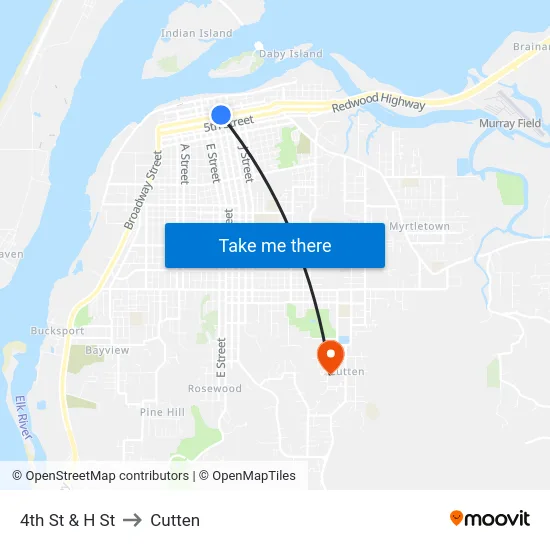 4th St & H St to Cutten map