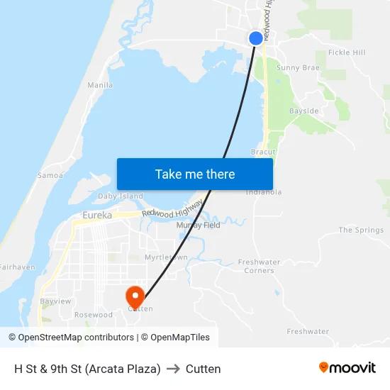 H St & 9th St (Arcata Plaza) to Cutten map