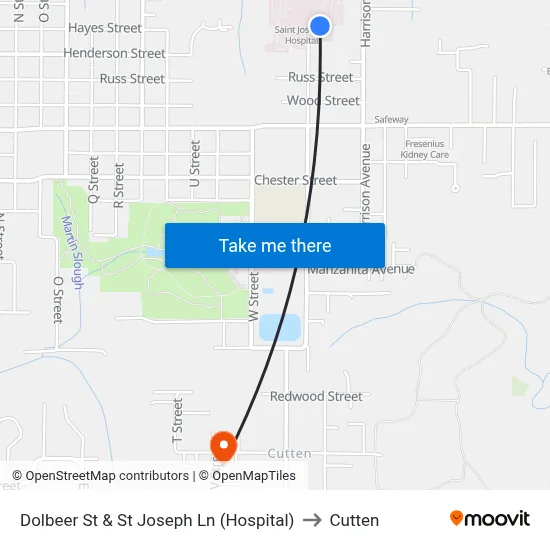 Dolbeer St & St Joseph Ln (Hospital) to Cutten map