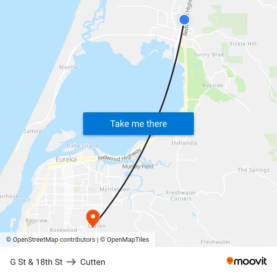 G St & 18th St to Cutten map