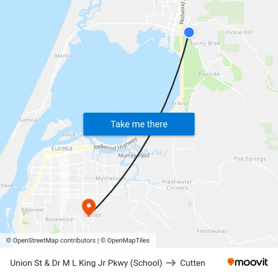 Union St & Dr M L King Jr Pkwy (School) to Cutten map