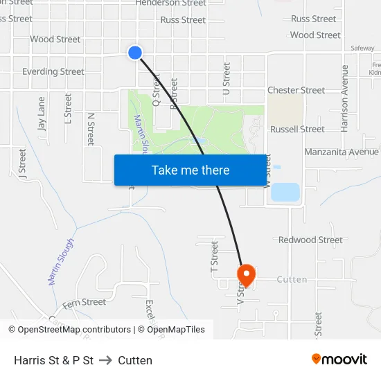 Harris St & P St to Cutten map