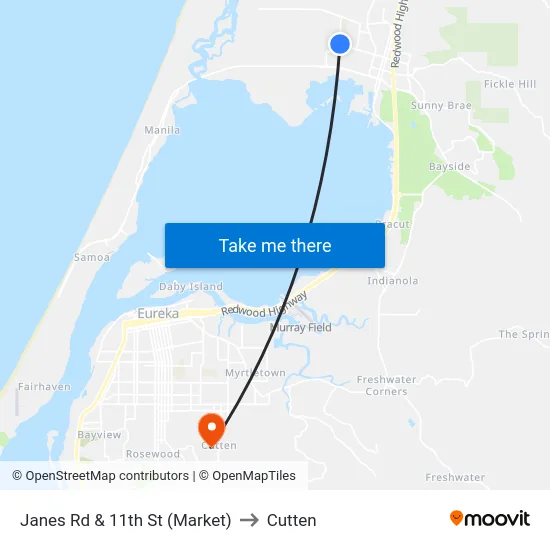 Janes Rd & 11th St (Market) to Cutten map
