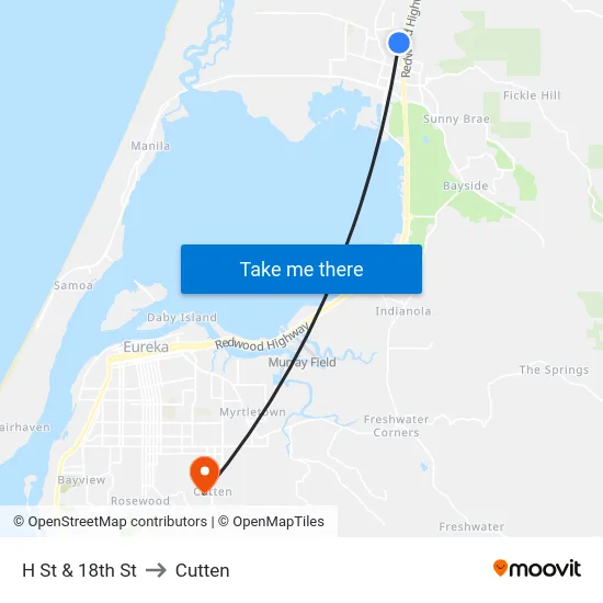 H St & 18th St to Cutten map