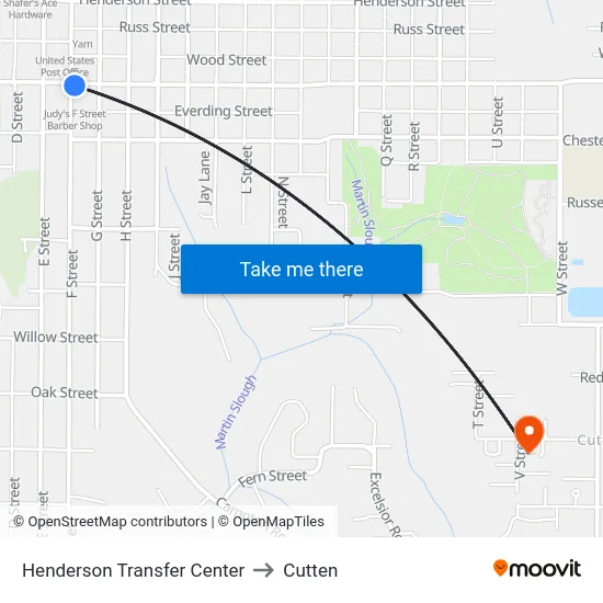 Henderson Transfer Center to Cutten map