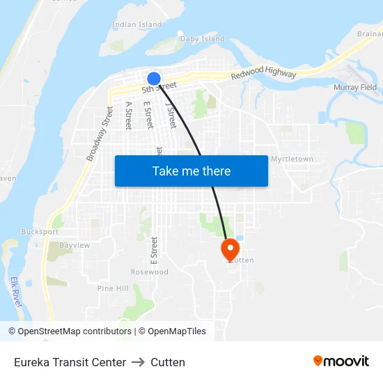 Eureka Transit Center to Cutten map