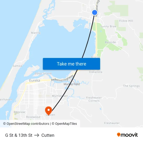 G St & 13th St to Cutten map