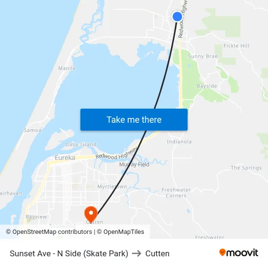 Sunset Ave - N Side (Skate Park) to Cutten map