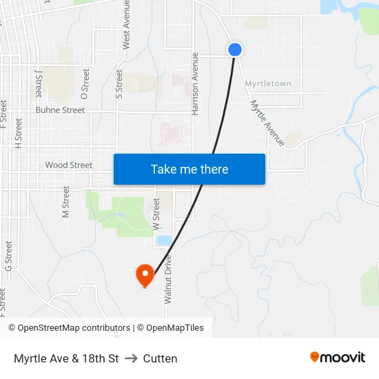 Myrtle Ave & 18th St to Cutten map