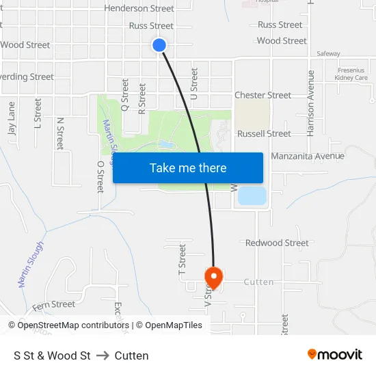 S St & Wood St to Cutten map