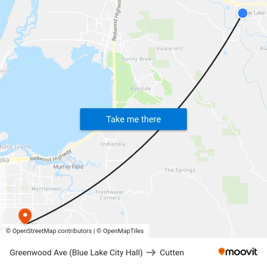 Greenwood Ave (Blue Lake City Hall) to Cutten map