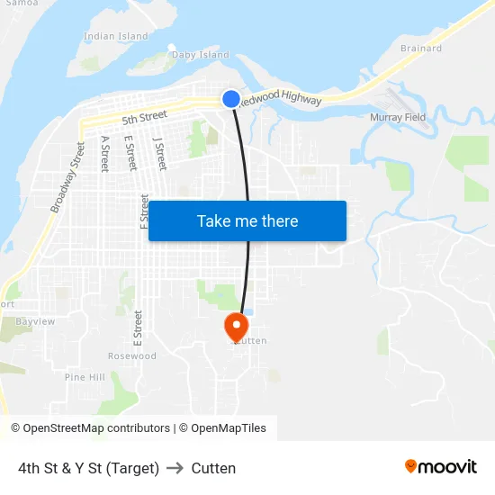 4th St & Y St (Target) to Cutten map