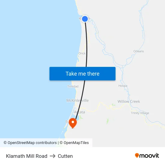 Klamath Mill Road to Cutten map