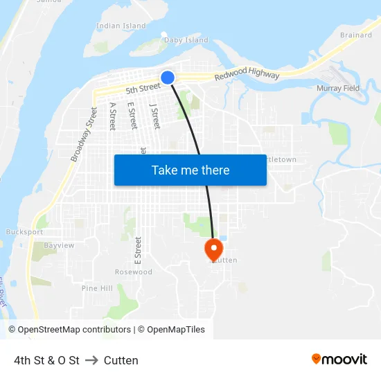 4th St & O St to Cutten map