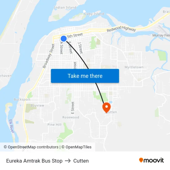 Eureka Amtrak Bus Stop to Cutten map