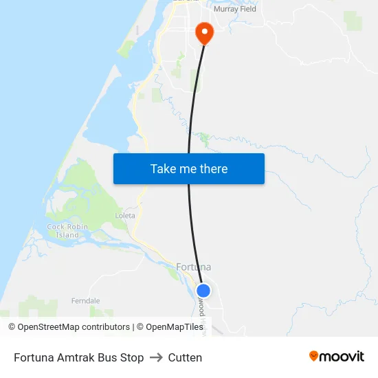 Fortuna Amtrak Bus Stop to Cutten map