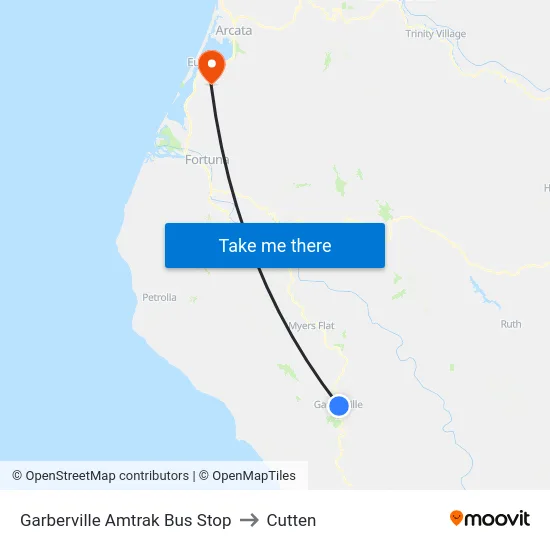 Garberville Amtrak Bus Stop to Cutten map