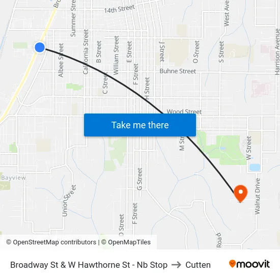 Broadway St & W Hawthorne St - Nb Stop to Cutten map