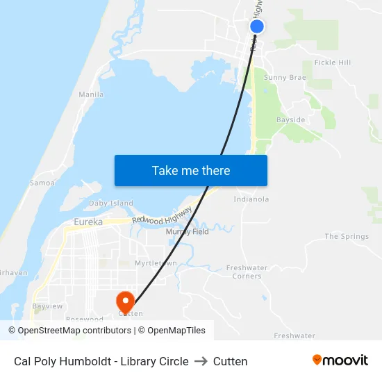 Cal Poly Humboldt - Library Circle to Cutten map
