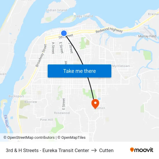 3rd & H Streets - Eureka Transit Center to Cutten map