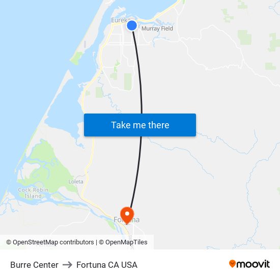 Burre Center to Fortuna CA USA map