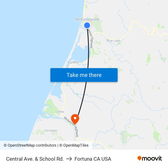 Central Ave. & School Rd. to Fortuna CA USA map