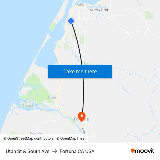 Utah St & South Ave to Fortuna CA USA map