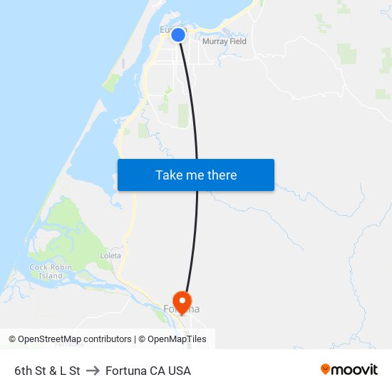 6th St & L St to Fortuna CA USA map