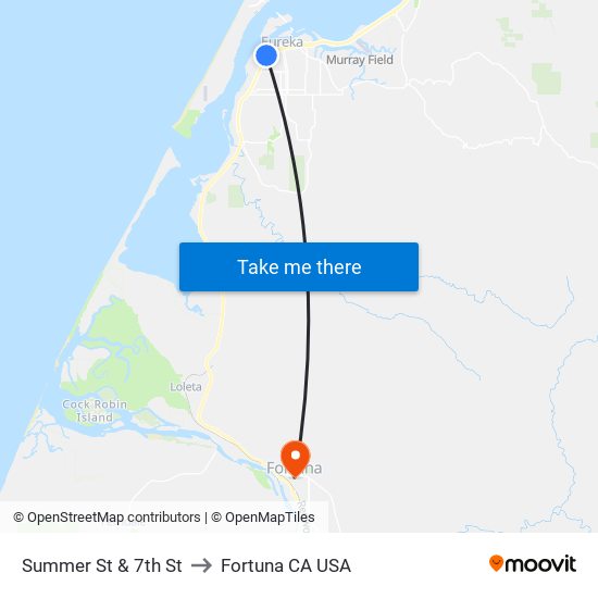 Summer St & 7th St to Fortuna CA USA map