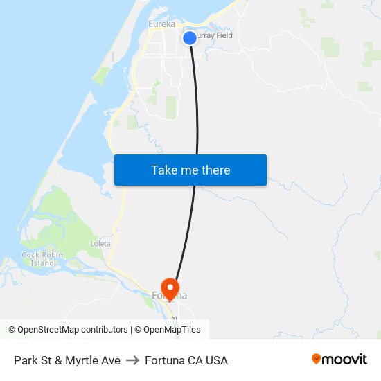 Park St & Myrtle Ave to Fortuna CA USA map