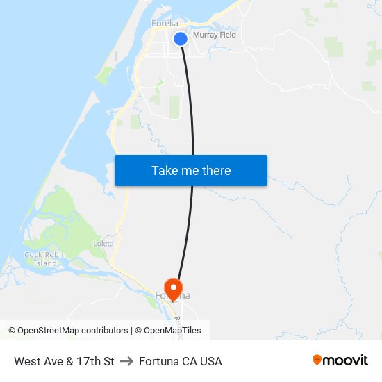 West Ave & 17th St to Fortuna CA USA map