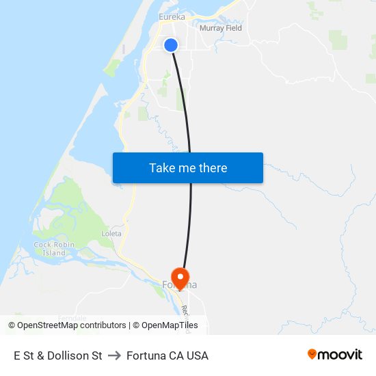 E St & Dollison St to Fortuna CA USA map